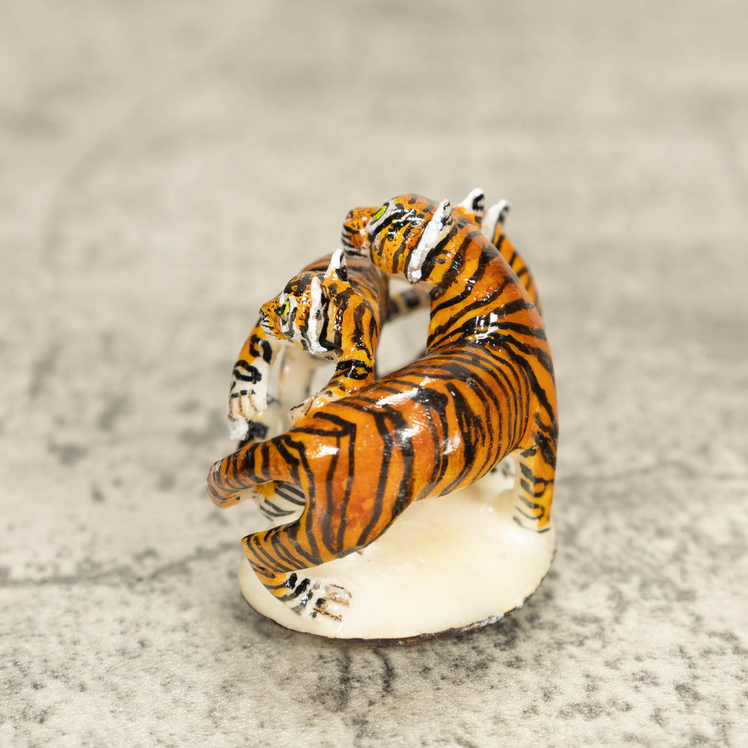 3 Bengal Tiger Cat Tagua Nut Carving