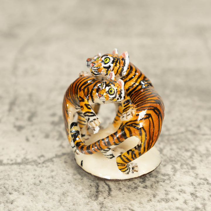 3 Bengal Tiger Cat Tagua Nut Carving