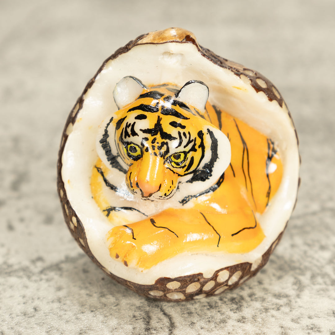 Bengal Tiger Cat Tagua Nut Carving
