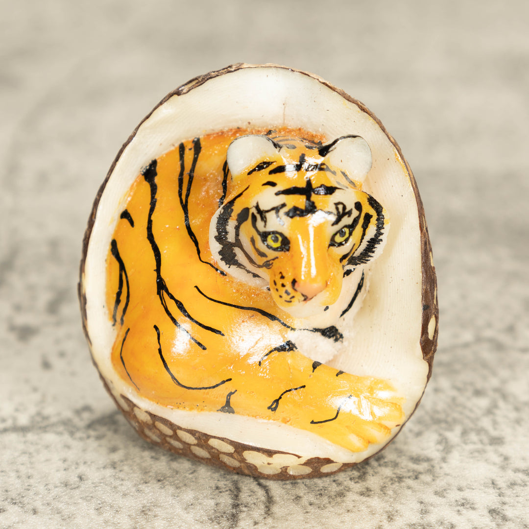 Bengal Tiger Cat Tagua Nut Carving