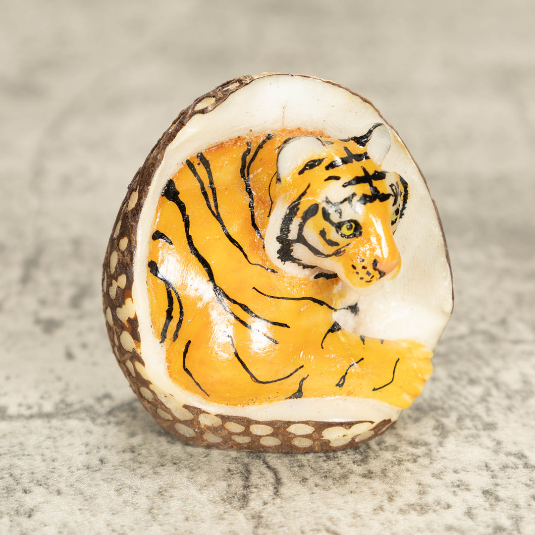 Bengal Tiger Cat Tagua Nut Carving