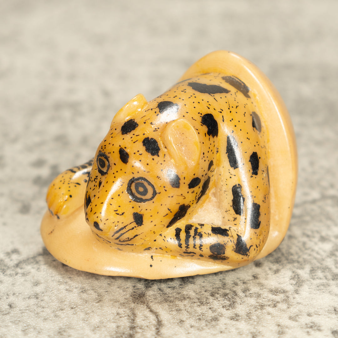 Vintage Jaguar Cat Tagua Nut Carving