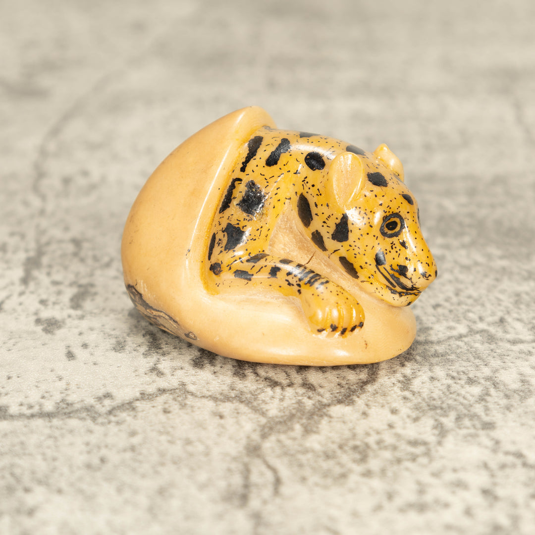 Vintage Jaguar Cat Tagua Nut Carving