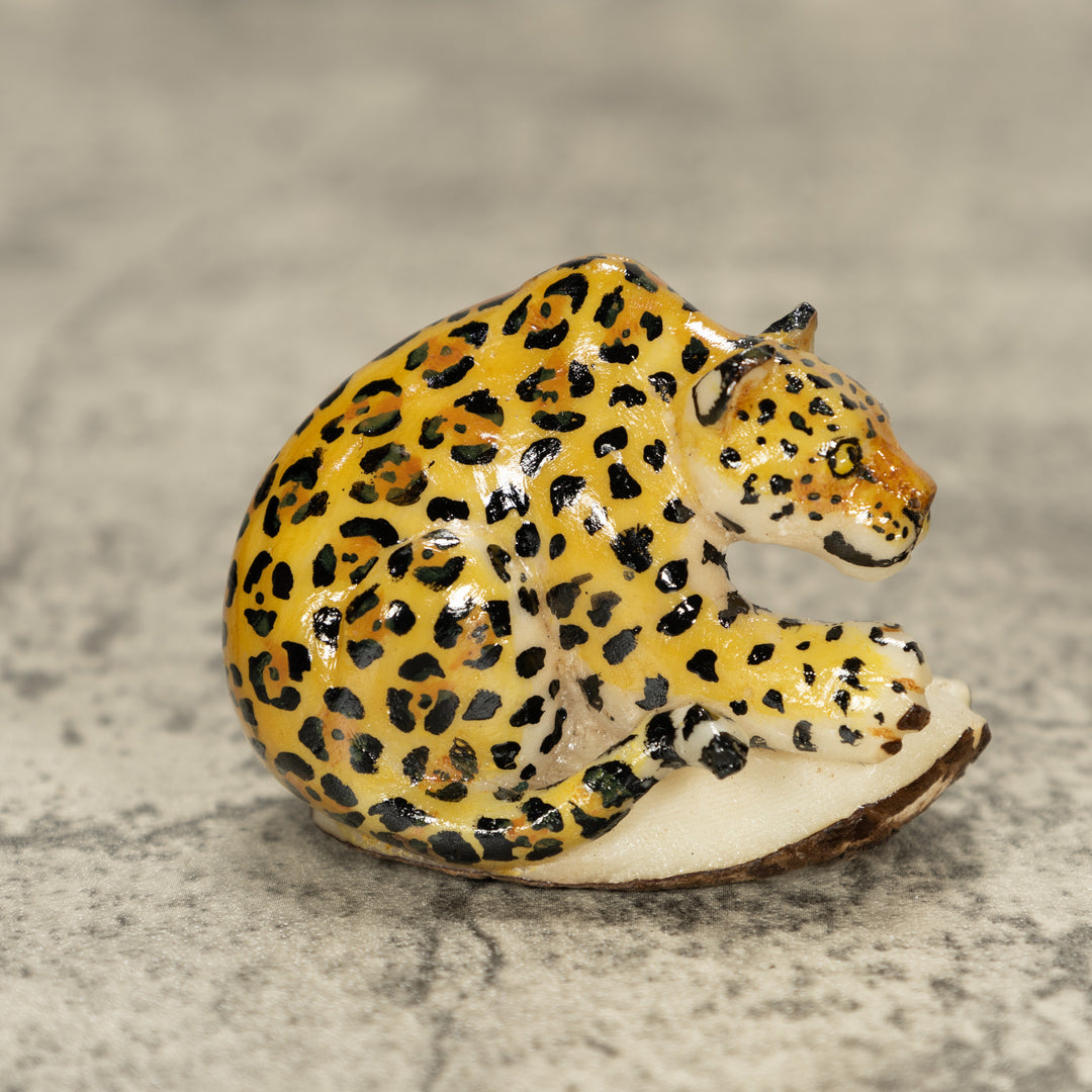 Jaguar Cat Tagua Nut Carving