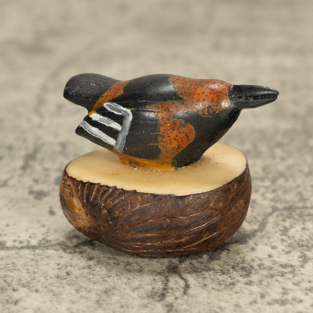 Vintage Seedeater Bird Tagua Nut Carving