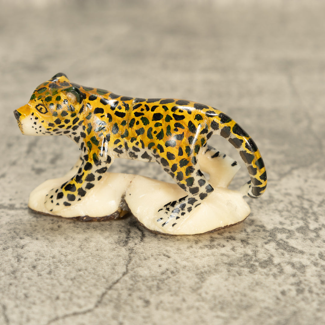 Large Jaguar Cat Tagua Nut Carving