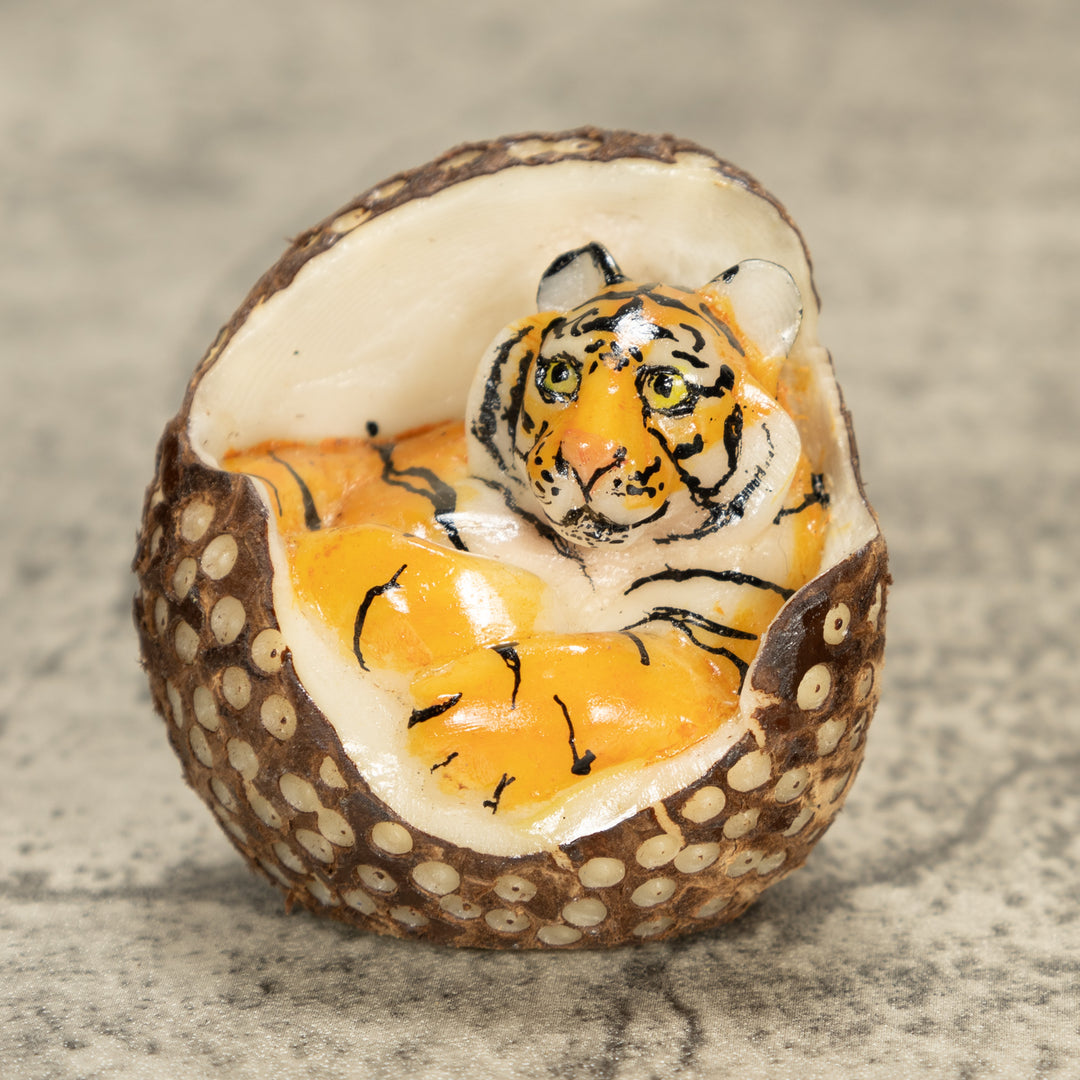 Bengal Tiger Cat Tagua Nut Carving
