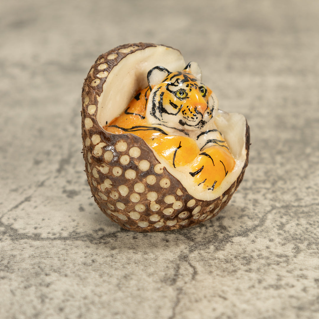 Bengal Tiger Cat Tagua Nut Carving