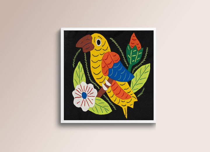 Yellow Orange and Blue Bird with Flower Molita
