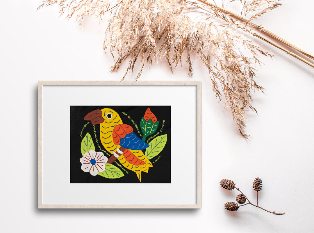 Yellow Orange and Blue Bird with Flower Molita
