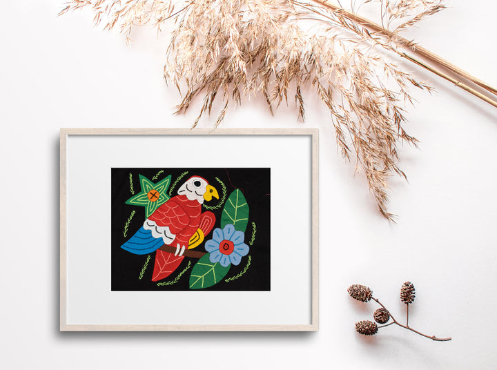 Red White And Blue Parrot with Flower Molita