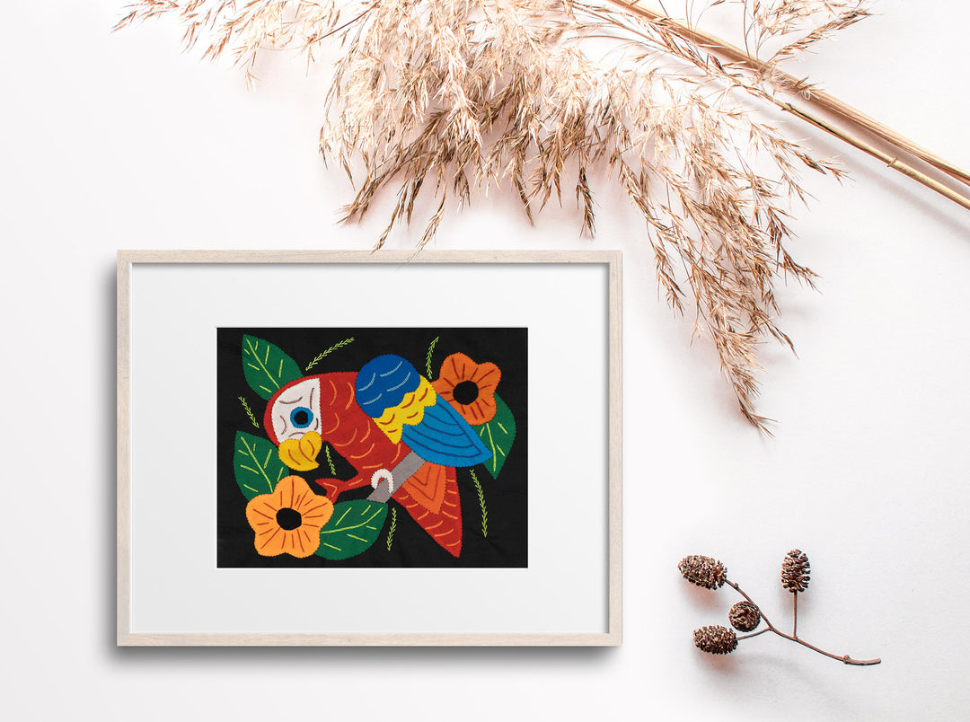 Red Yellow And Blue Parrot with Flower Molita