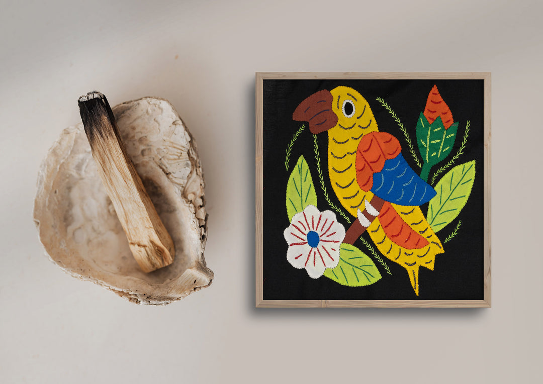 Yellow Orange and Blue Bird with Flower Molita