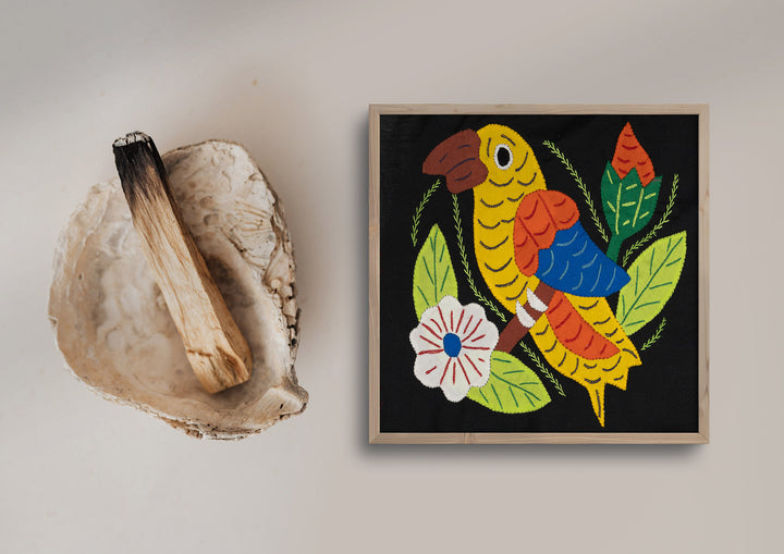Yellow Orange and Blue Bird with Flower Molita