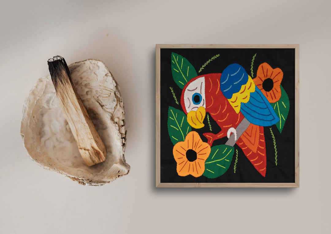 Red Yellow And Blue Parrot with Flower Molita