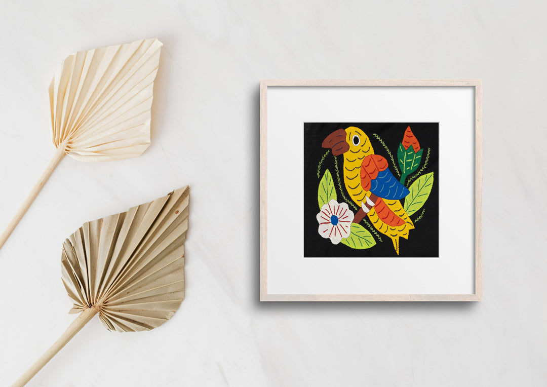 Yellow Orange and Blue Bird with Flower Molita