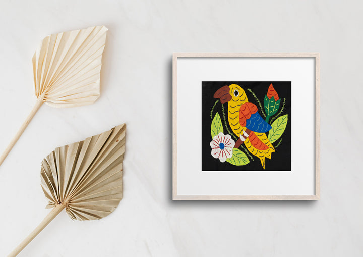Yellow Orange and Blue Bird with Flower Molita