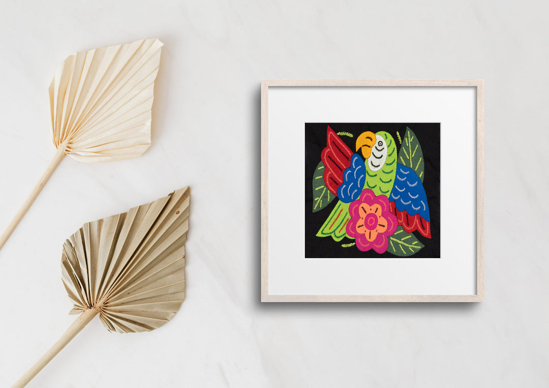 Green Blue And Red Parrot with Pink Flower Molita