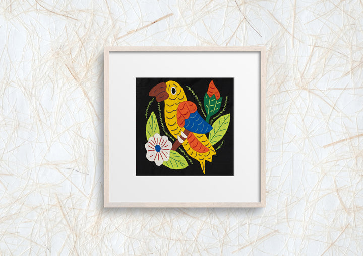 Yellow Orange and Blue Bird with Flower Molita