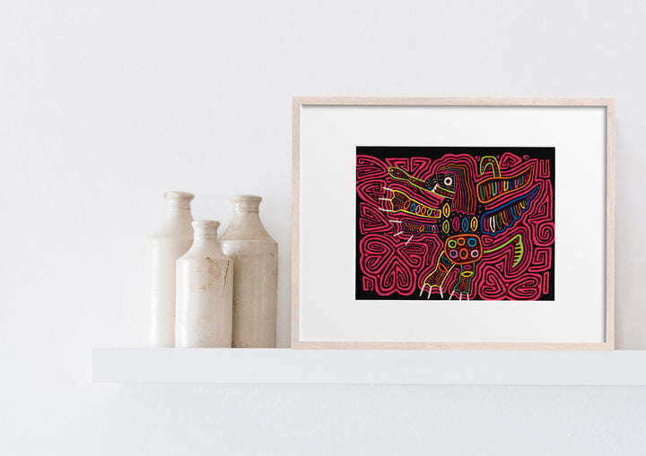 Black And Pink Andean Condor Bird with Snake Mola