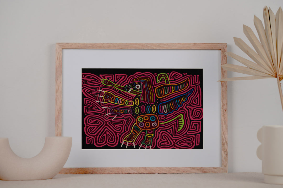 Black And Pink Andean Condor Bird with Snake Mola