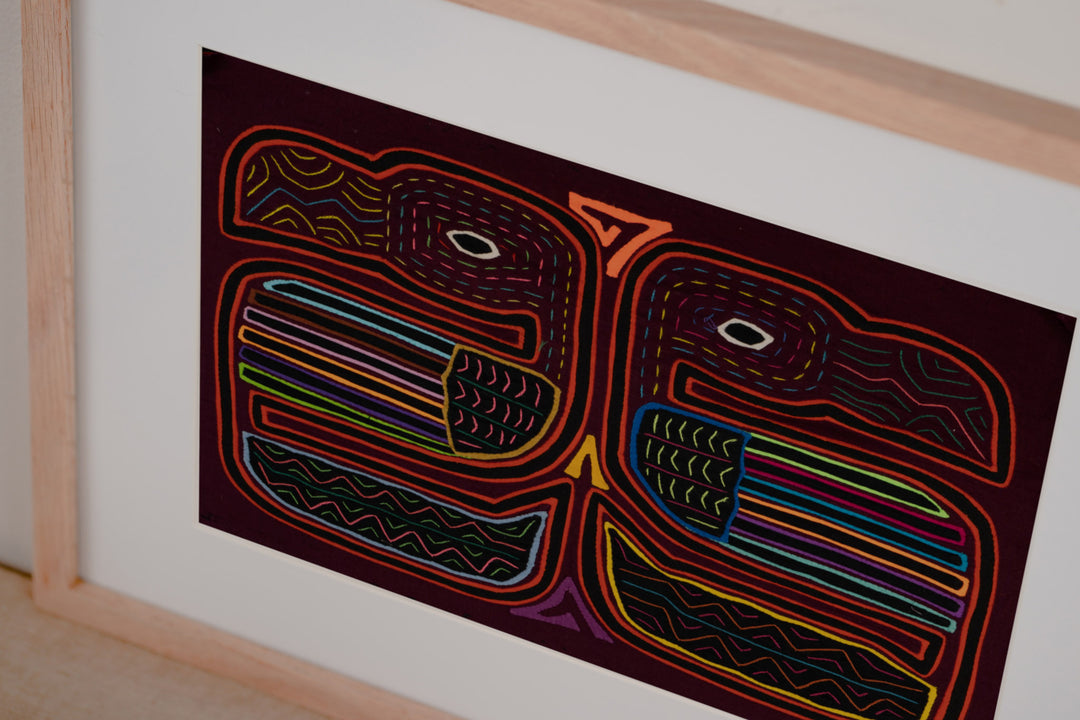 Burgundy Red Two Toucan Optical Illusion Mola