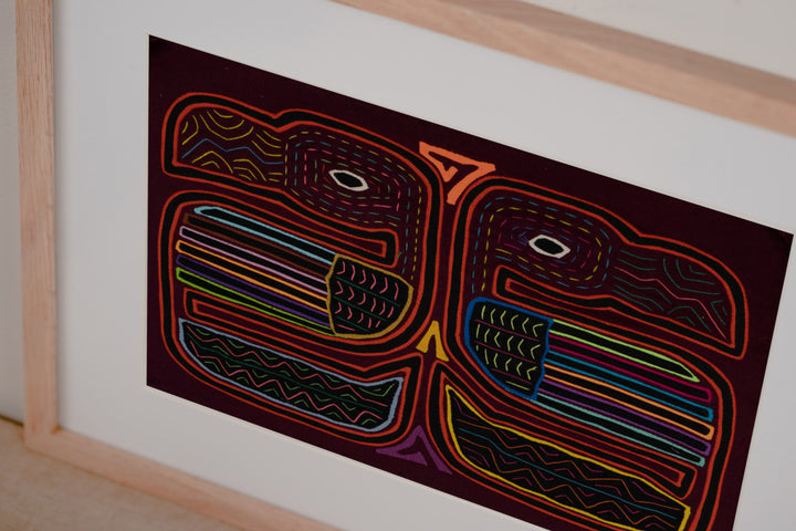 Burgundy Red Two Toucan Optical Illusion Mola