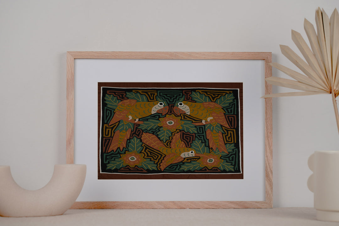 Brown And Green Parrot and Hummingbird Mola