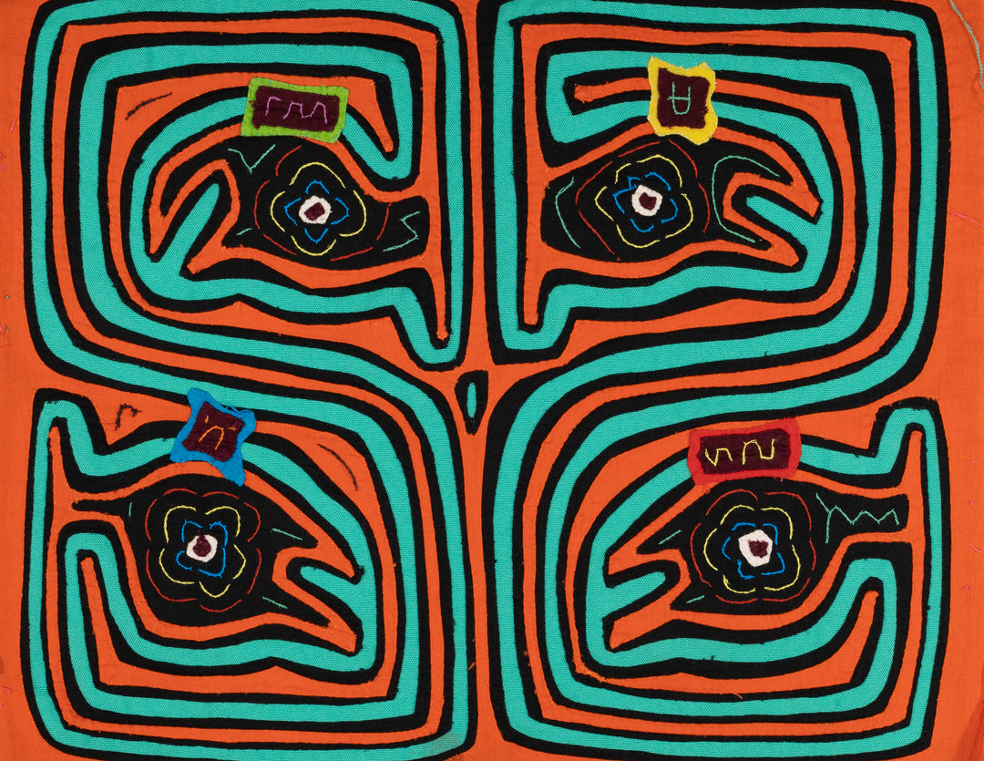 Orange and Aqua Talking Head Maze Mola
