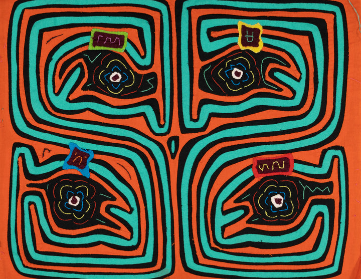 Orange and Aqua Talking Head Maze Mola