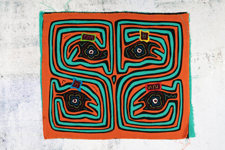 Orange and Aqua Talking Head Maze Mola