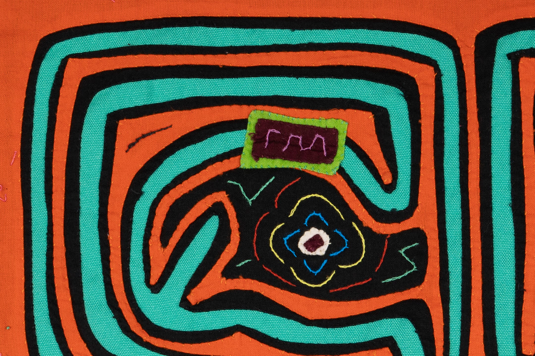 Orange and Aqua Talking Head Maze Mola