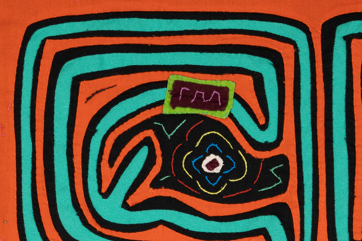 Orange and Aqua Talking Head Maze Mola
