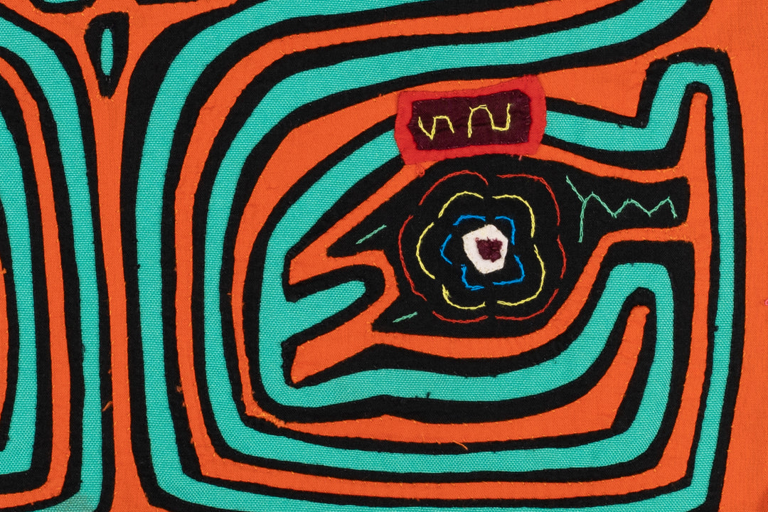 Orange and Aqua Talking Head Maze Mola