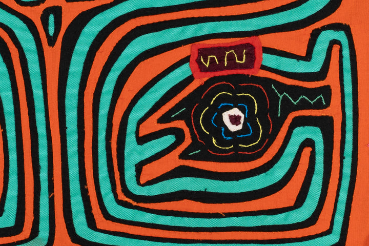 Orange and Aqua Talking Head Maze Mola