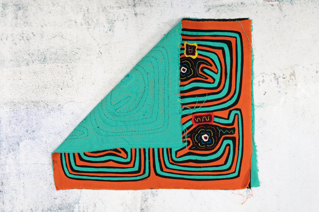 Orange and Aqua Talking Head Maze Mola