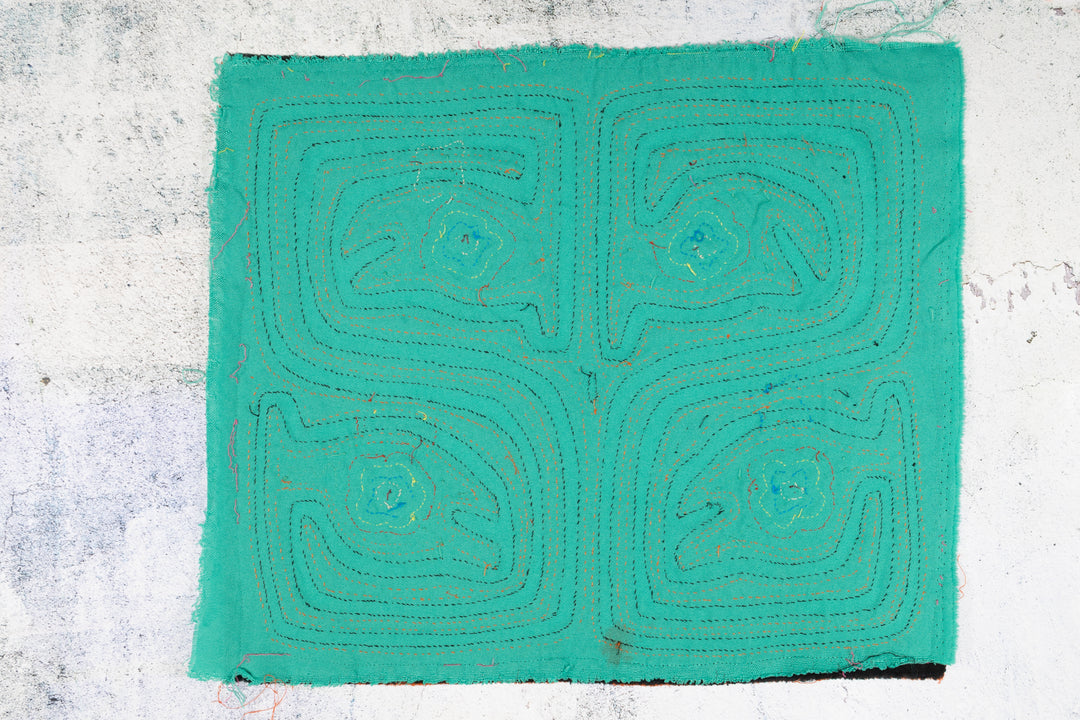 Orange and Aqua Talking Head Maze Mola