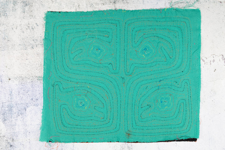 Orange and Aqua Talking Head Maze Mola