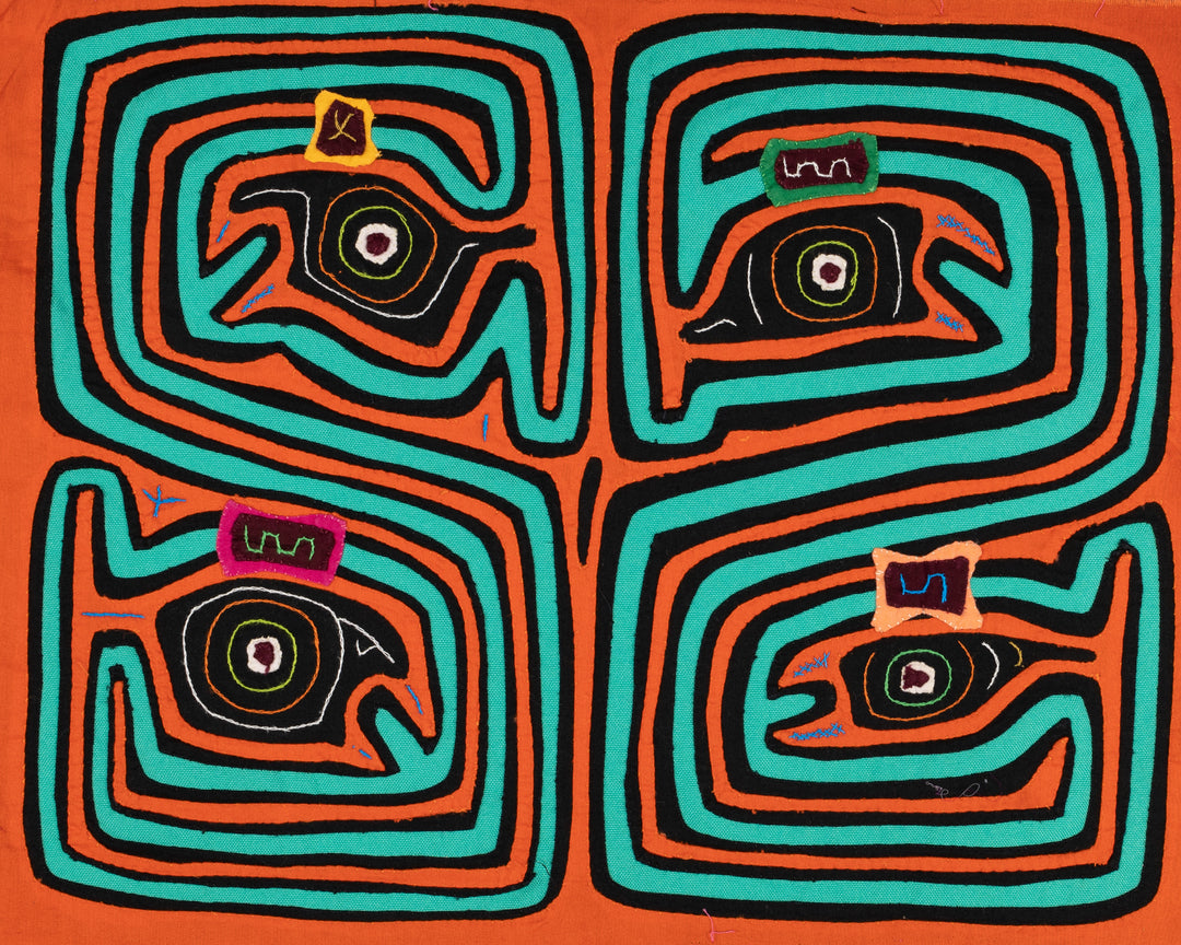 Orange and Aqua Talking Head Maze Mola