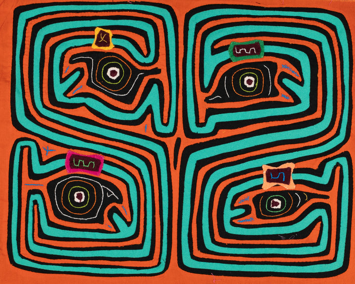 Orange and Aqua Talking Head Maze Mola