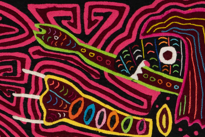 Black And Pink Andean Condor Bird with Snake Mola