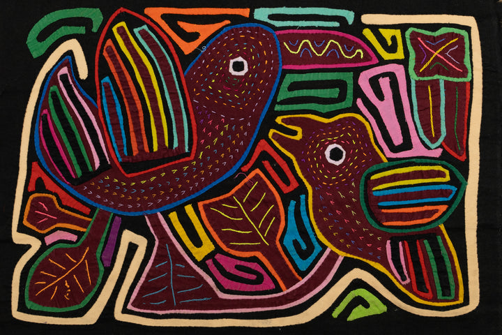 Momma Bird and Chick Panama Mola