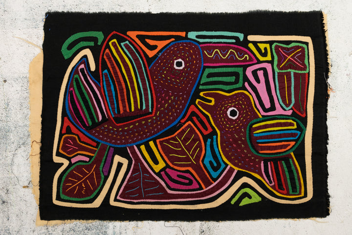 Momma Bird and Chick Panama Mola