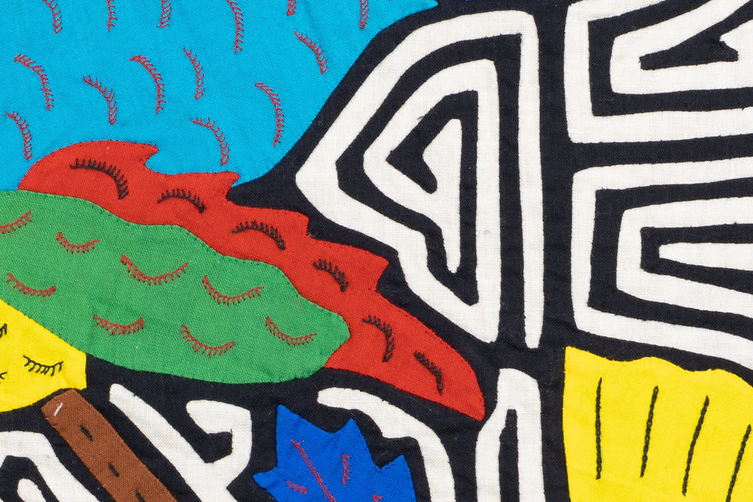 Blue Owl Bird Mola, Wall Decor, Panama Mola, Latin American Art, Handmade Quilt, Wall Hanging, Mola Wall Art