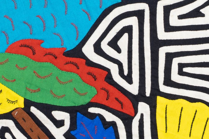 Blue Owl Bird Mola, Wall Decor, Panama Mola, Latin American Art, Handmade Quilt, Wall Hanging, Mola Wall Art