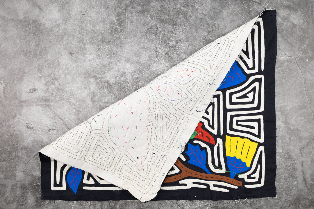 Blue Owl Bird Mola, Wall Decor, Panama Mola, Latin American Art, Handmade Quilt, Wall Hanging, Mola Wall Art