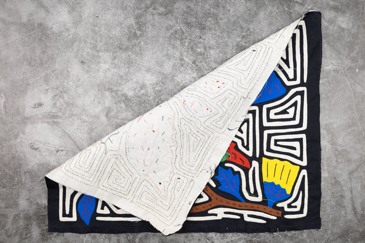 Blue Owl Bird Mola, Wall Decor, Panama Mola, Latin American Art, Handmade Quilt, Wall Hanging, Mola Wall Art