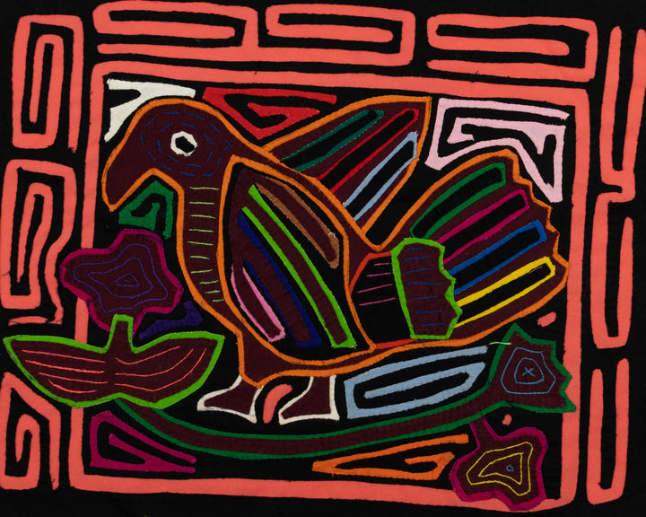 Handmade Red Robin Bird Panama Mola