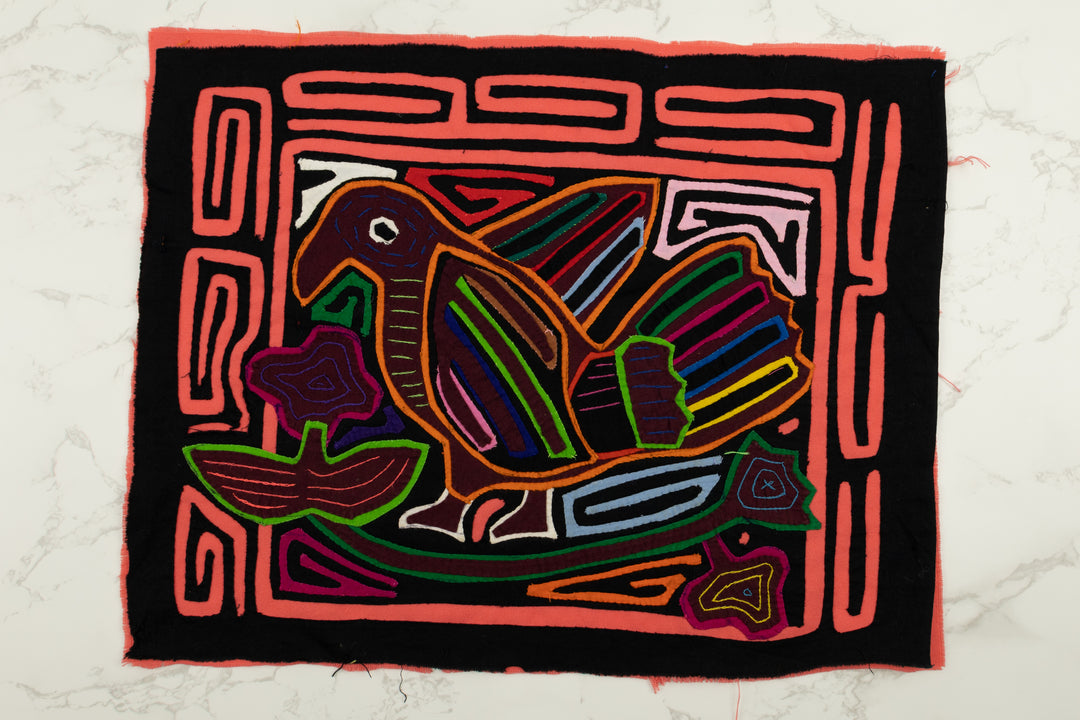 Handmade Red Robin Bird Panama Mola