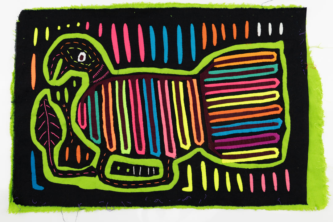 Kuna Indian Hand Sewn Green Hen Mola Panama